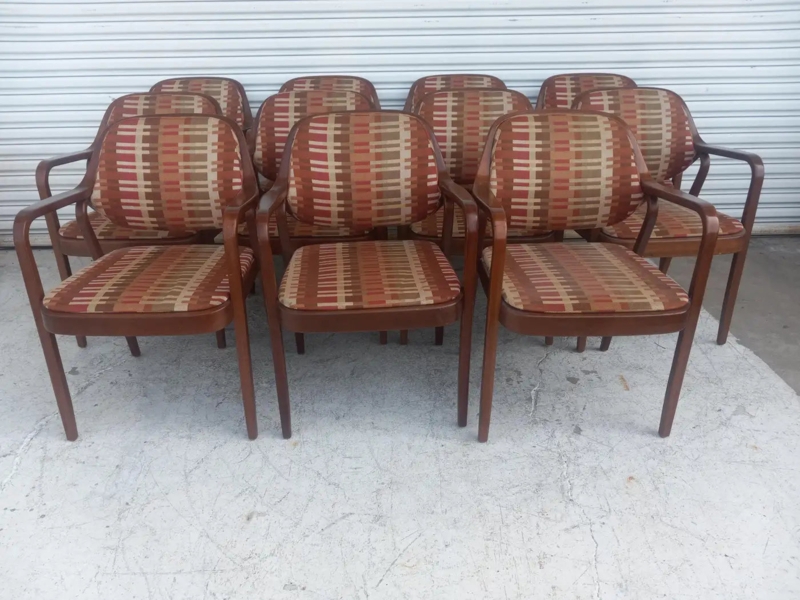 Don Pettit Bentwood Armchair: Geometric Pattern Fabric, Integrated Arms