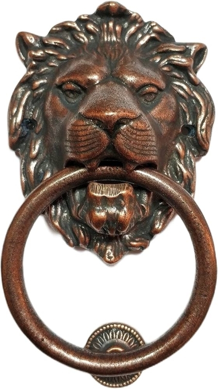 Door Knocker, Antique Bronze Lion Head with Large Ring Handle.