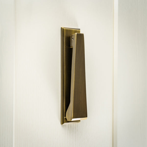 Door Knocker Antique Finish Slim Profile Geometric Wedge Antique Brass