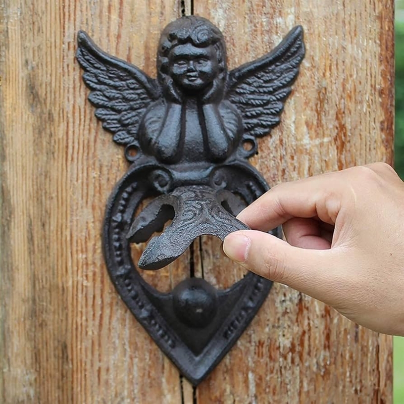 Door Knocker Cherub Sculpture Matte Black Heart Shaped Backplate