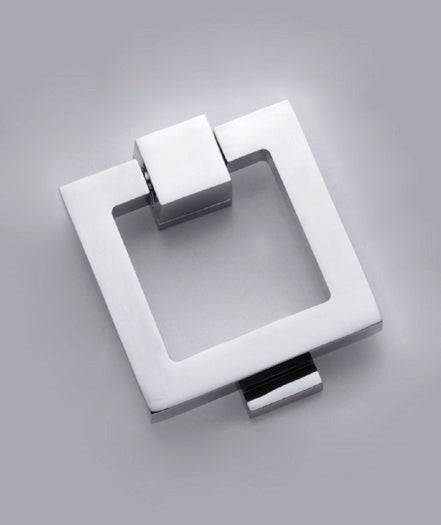 Door Knocker Geometric Silhouette Polished Silver Square Frame