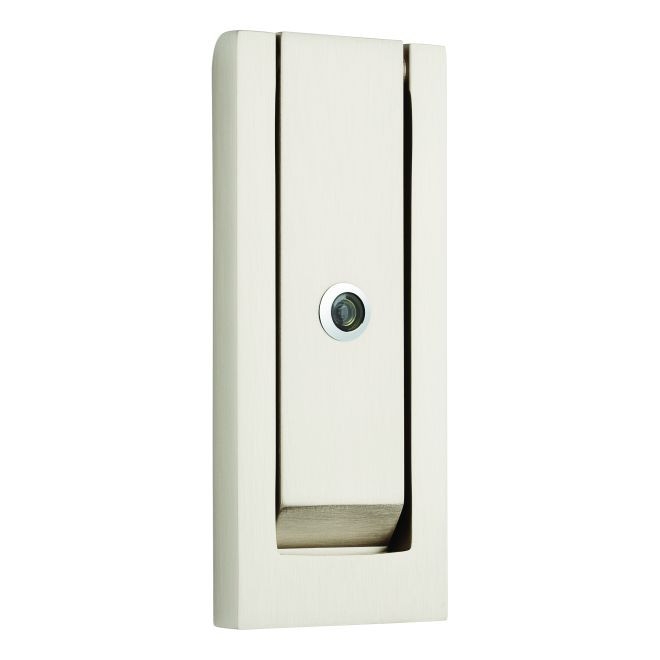 Door Knocker Integrated Peephole Brushed Satin Nickel Rectangular Frame