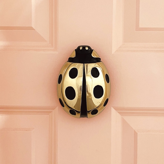 Door Knocker Ladybug Motif Polished Brass Whimsical Sculptural Design