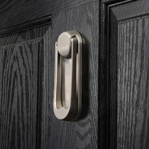 Door Knocker Oblong Loop Brushed Satin Silver Industrial Chic