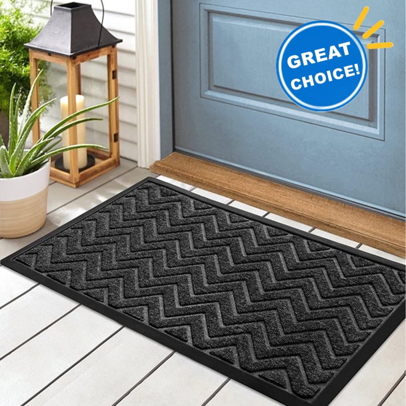 Door Mat: Heavy Duty Chevron Texture, Charcoal Rubber Welcome Mat