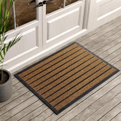 Doormat: Black Rubber Frame with Horizontal Ribs, Modern Entryway