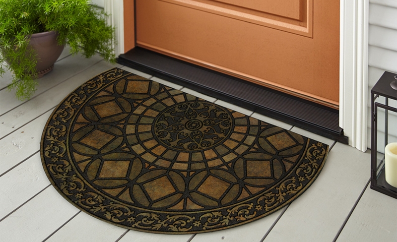 Doormat: Half Moon Shape with Ornate Medallion Center, Bronze Finish