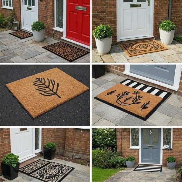 Doormat: Layered Entryway Rugs featuring Botanical Prints and Borders