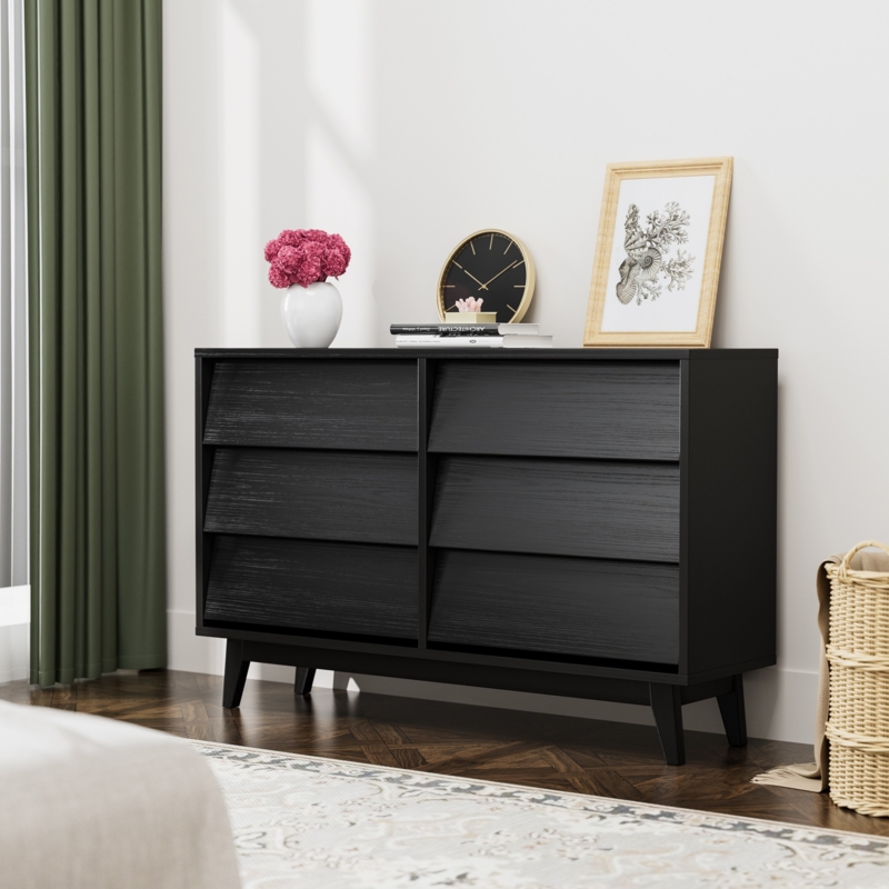 Double Dresser Hidden Drawer Pulls Matte Black Slanted Fronts