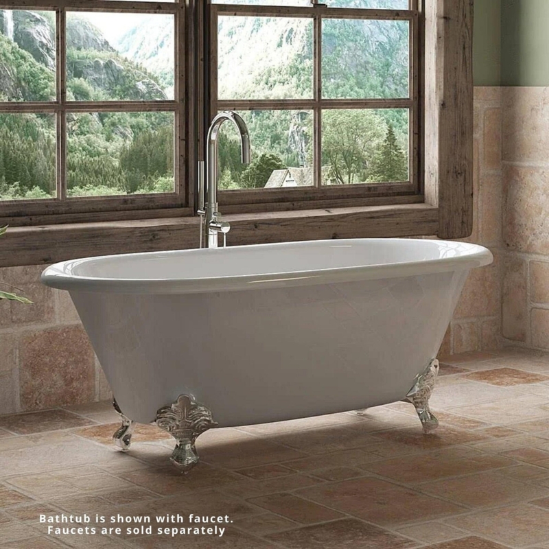 Double Ended Clawfoot Tub: 60 Inch Cast Iron Design