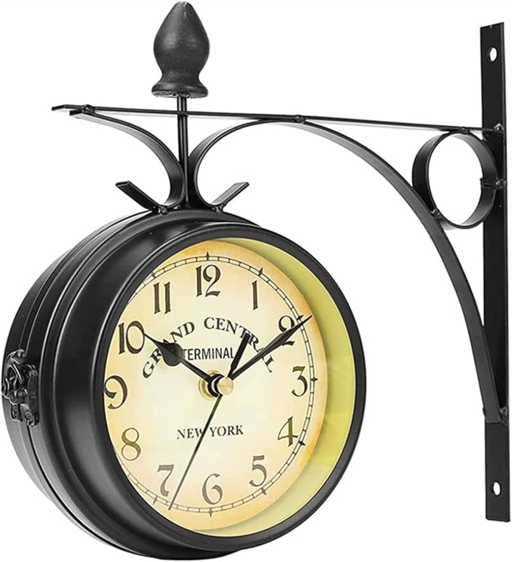 Double-Sided Railway Wall Clock with Grand Central Typography