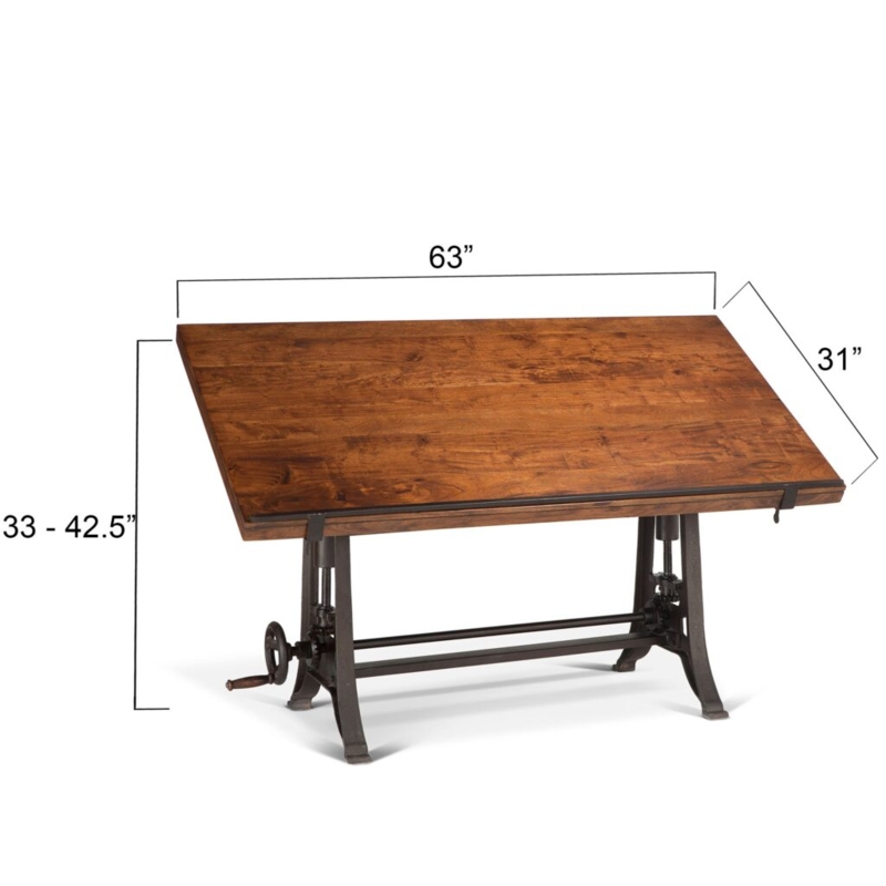 Drafting Table with Screw Jack Mechanism and Metal Footrest Bar