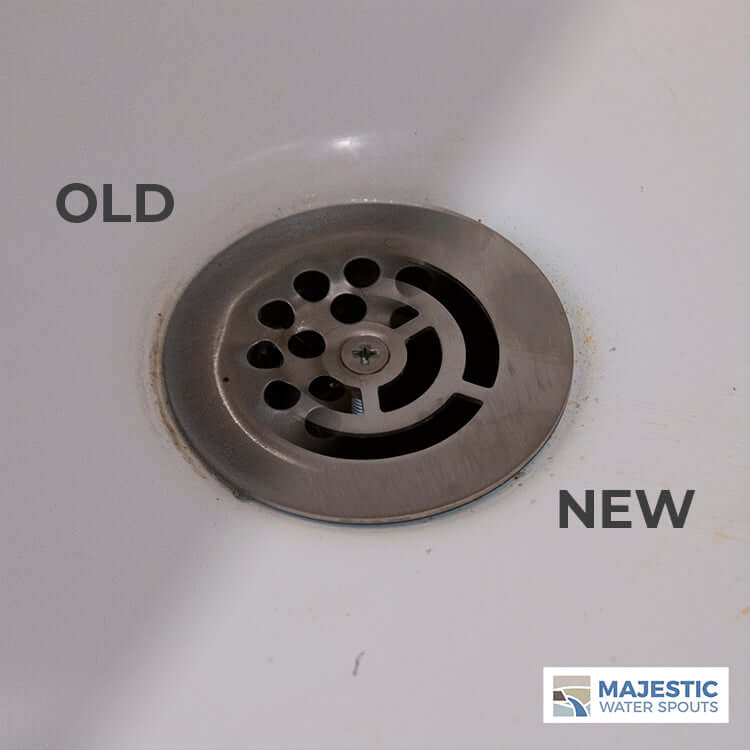 Drain Strainer, Brushed Stainless Crescent Cutouts, Round Profile