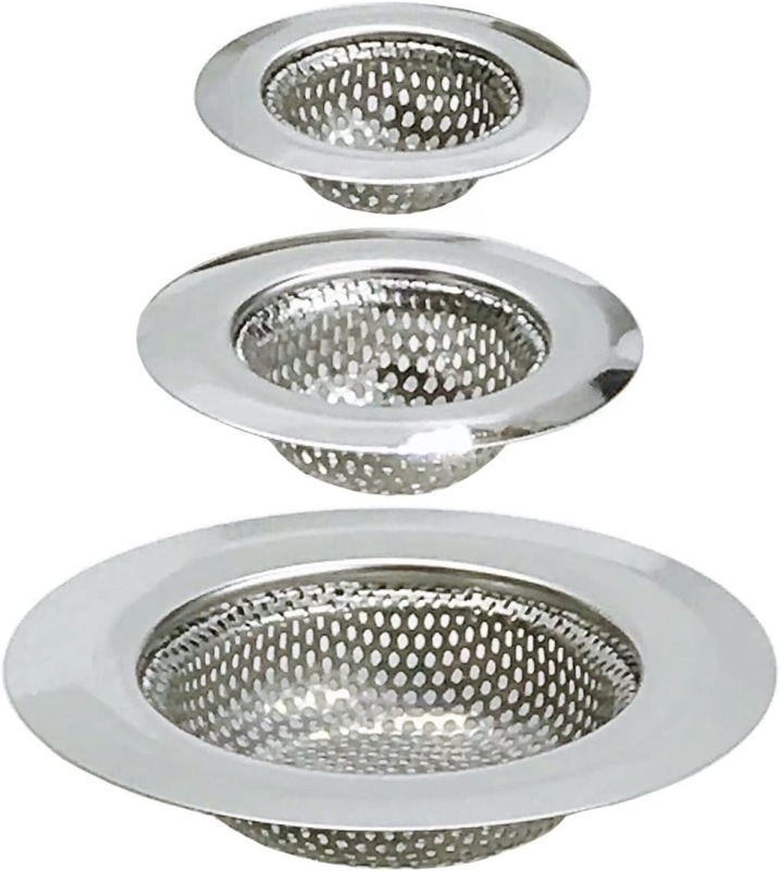 Drain Strainer Set, Polished Rim Perforated Mesh, Graduated Sizes