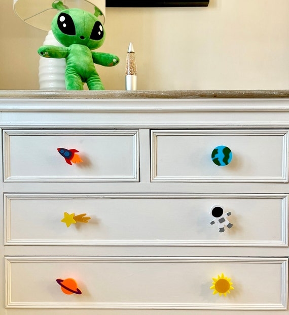 Drawer Knobs: Vibrant Space Themed Shapes Rocket Astronaut Planets