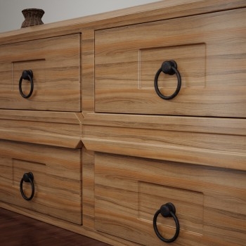 Drawer Pulls: Matte Black Ring Handles Warm Oak Recessed Panels Rustic
