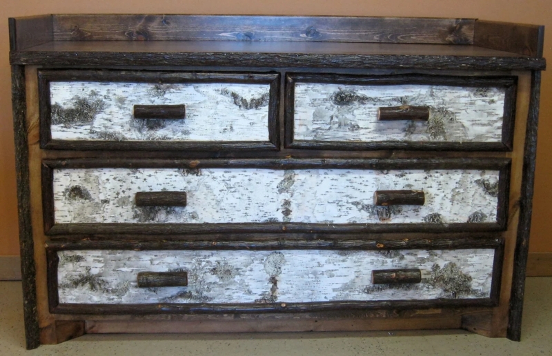Dresser Birch Bark Panels Log Trim Branch Pulls Rustic Lodge