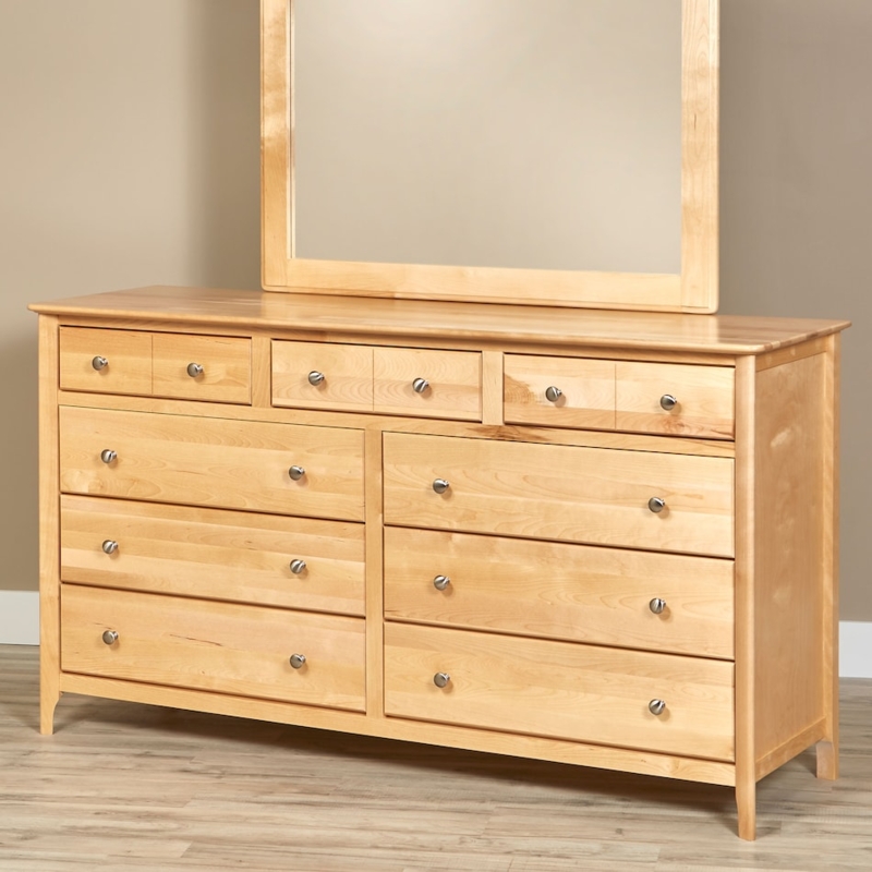 Dresser Natural Blonde Wood Nine Drawers Matching Mirror Farmhouse