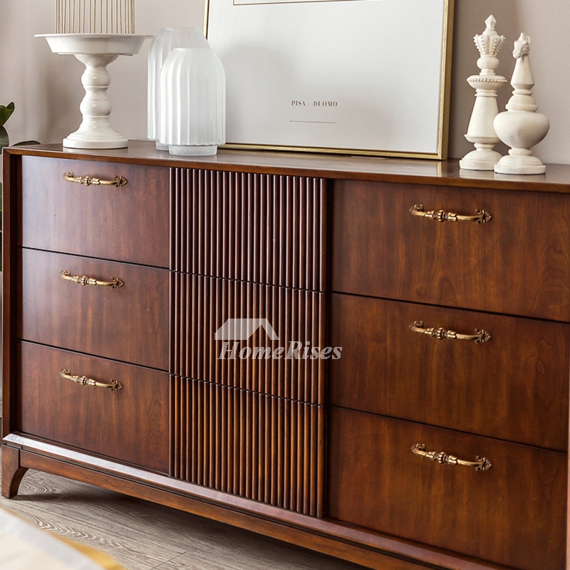 Dresser Walnut Brown Slatted Center Panel Mid Century Modern