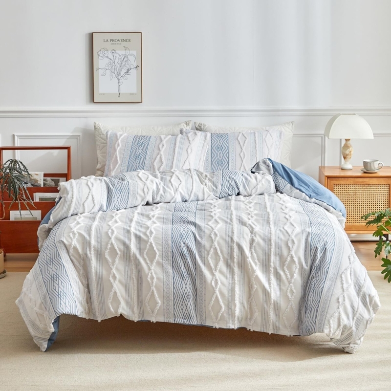 Duvet Cover Set Diamond Tufting Shabby Chic Texture Coastal Bedding