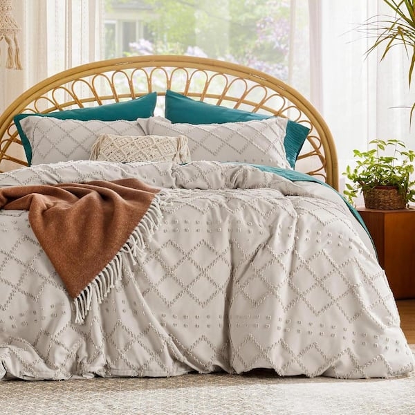 Duvet Cover Set Sunburst Rattan Headboard Tufted Bedding