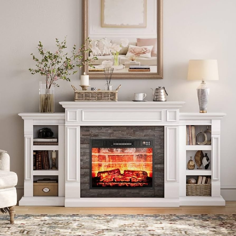 Electric Fireplace 72 Inch Stacked Stone Surround Mantel