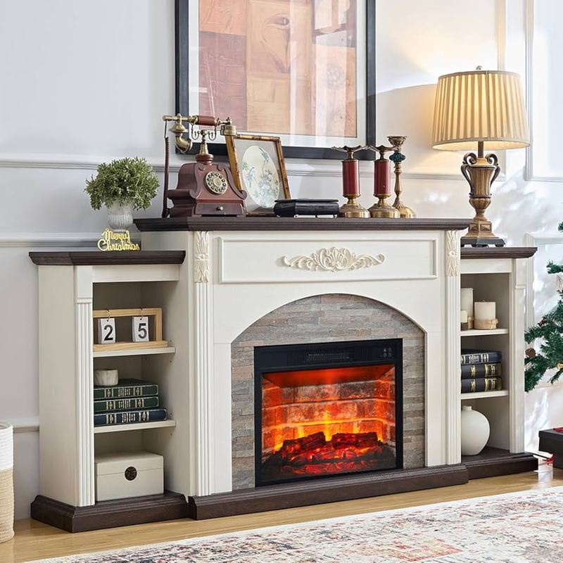 Electric Fireplace Mantel Dual Tone Faux Stone Surround