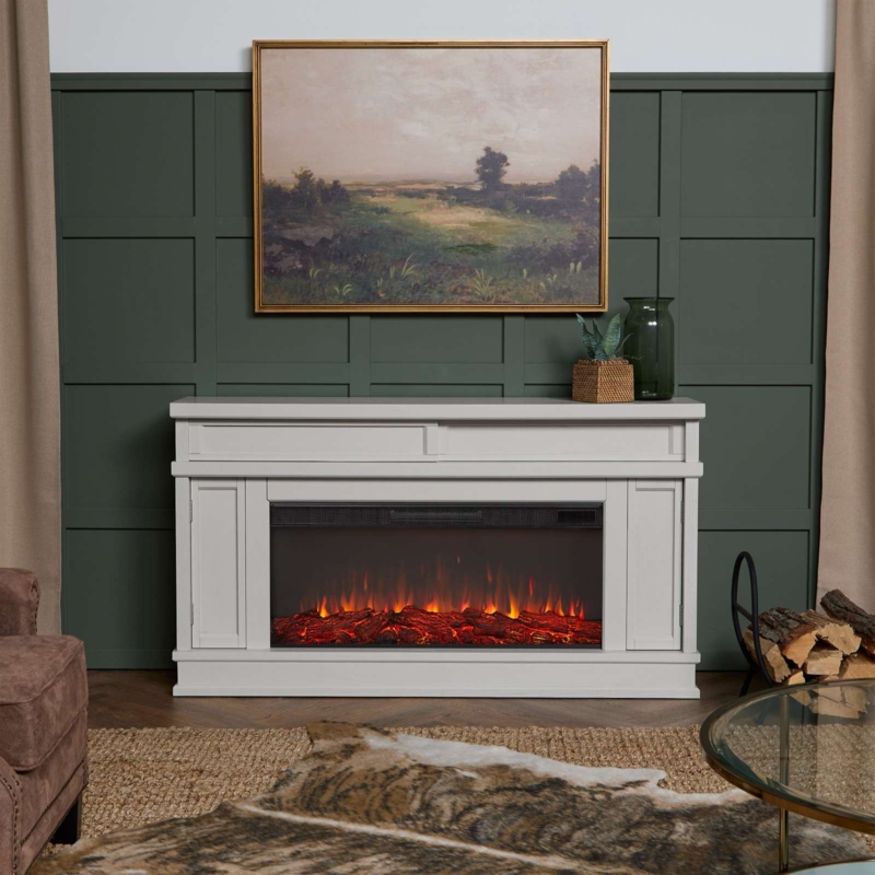 Electric Fireplace Off White Landscape Width Mantel Top