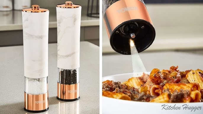 Electric Salt and Pepper Mills: Marble Effect with Rose Gold Accents
