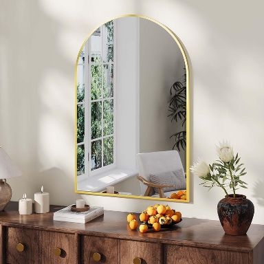 Elegant Arched Wall Mirror with Thin Metal Frame for Entryway