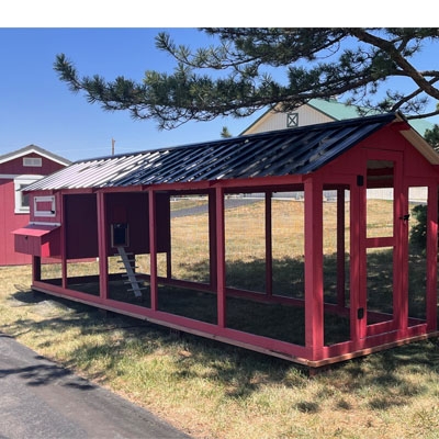 Elevated Barn Red Chicken Coop Black Corrugated Roof