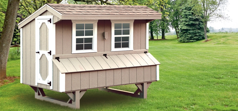 Elevated Chicken Coop Modern Farmhouse Warm Taupe with Crossbuck Door