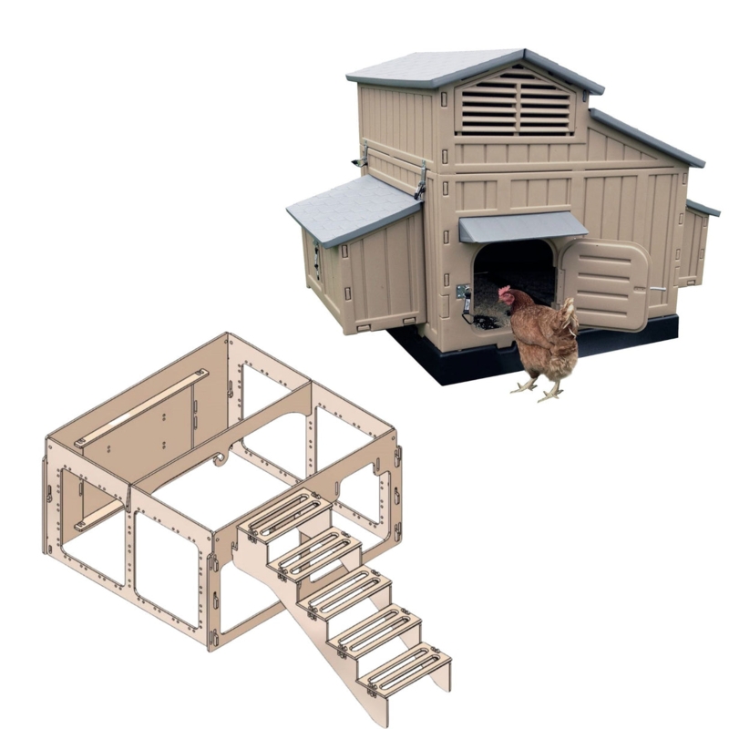 Elevated Chicken Coop Warm Beige with Staircase Stand
