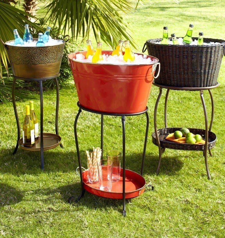 Embossed Copper Finish Beverage Tub Stand Three Bucket Tiered