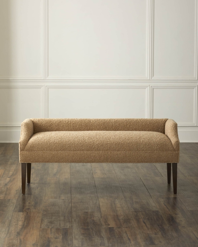 End of Bed Bench in Camel Nubby Bouclé with Curved Arms