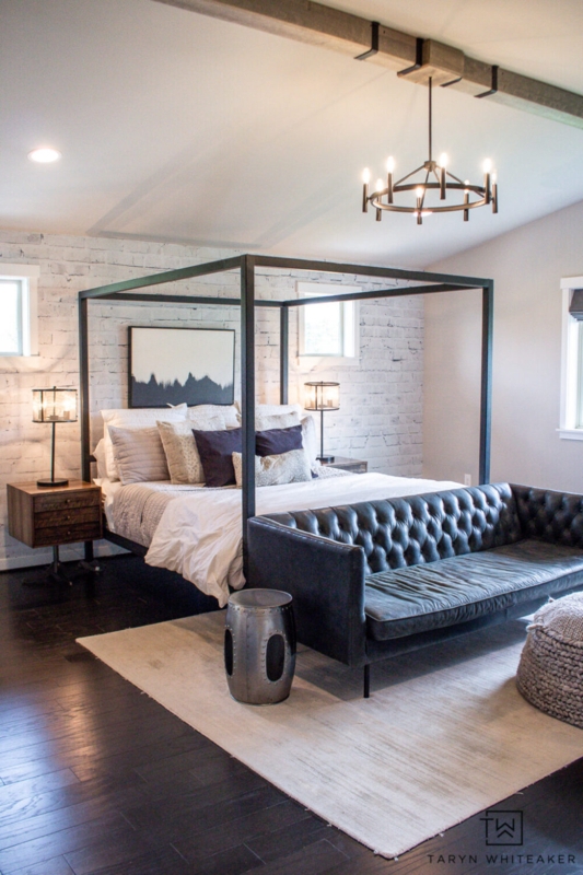 End of Bed Sofa with Tuxedo Arms and Charcoal Button Tufting