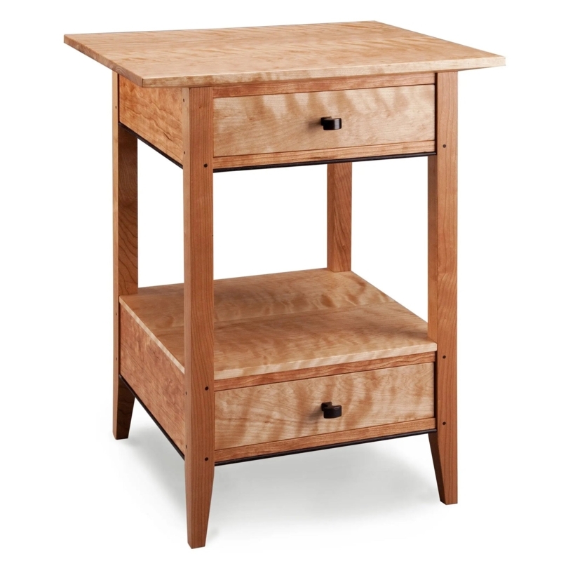 End Table Curly Birch Cherry Wenge Wood Two Drawer Open Shelf