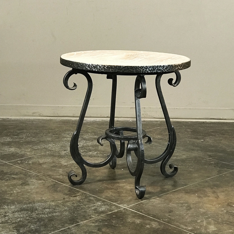 End Table Plank Surface Hammered Apron Scroll Legs Traditional