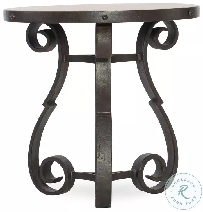 End Table Rivet Accents Stone Like Top Cast Iron Industrial