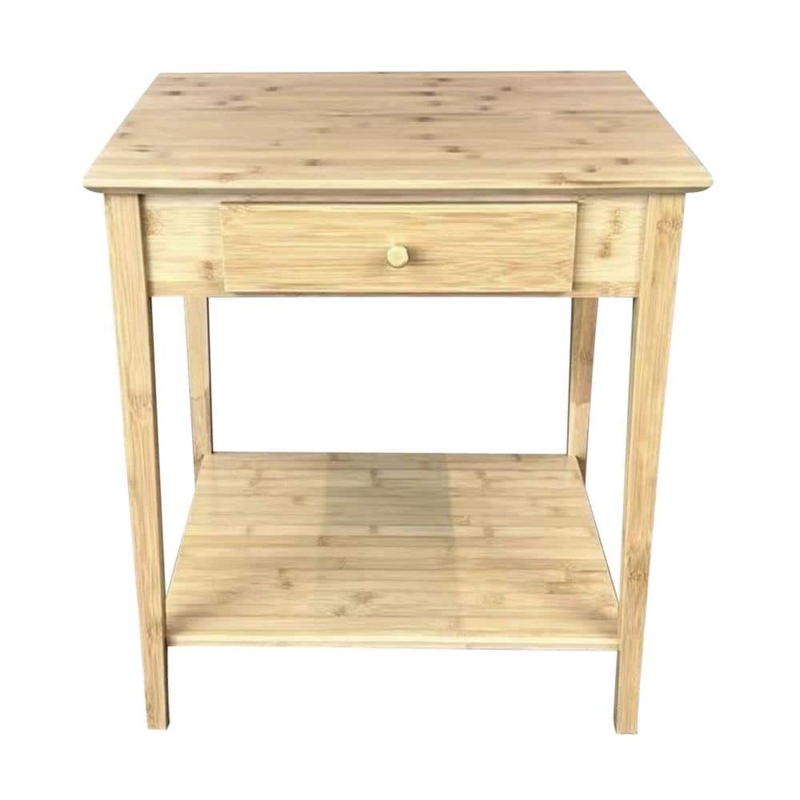 End Table Single Drawer Straight Legs Natural, Bamboo End Table