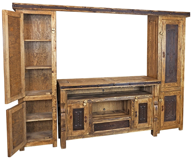 Entertainment Center, 4-Piece Modular with Iron Panels, Hacienda Style