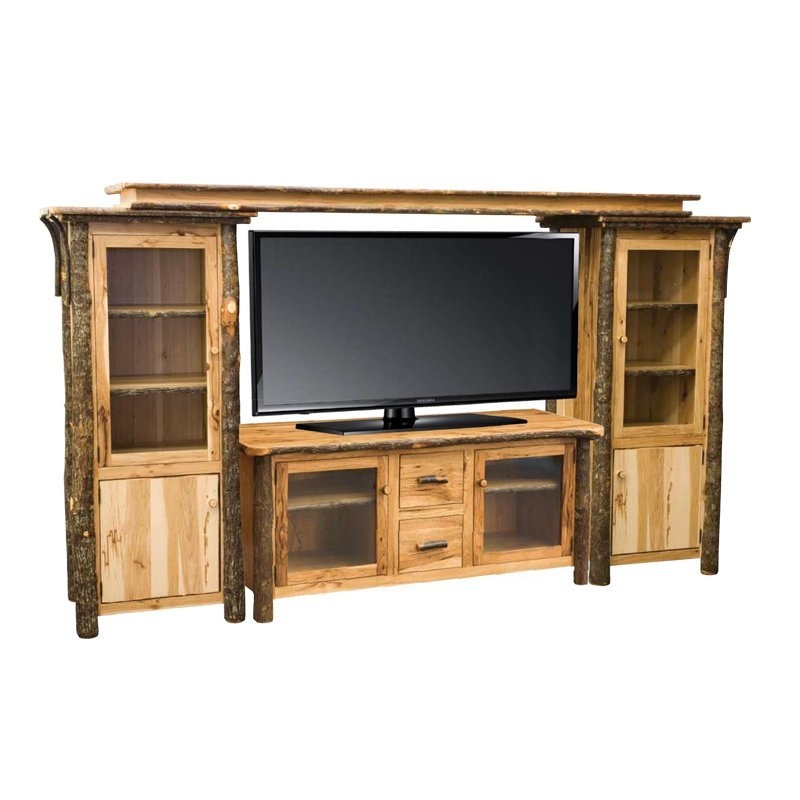 Entertainment Center featuring Natural Bark Edges and Log Support Posts