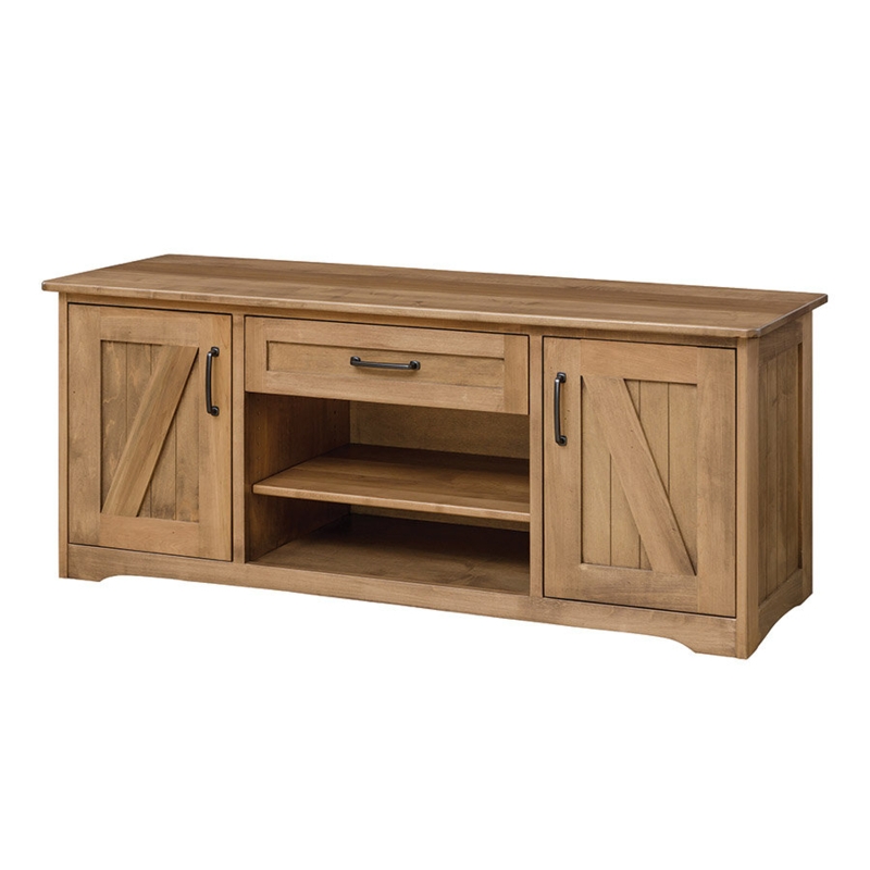 Entertainment Center with Arched Base Apron and Central Drawer
