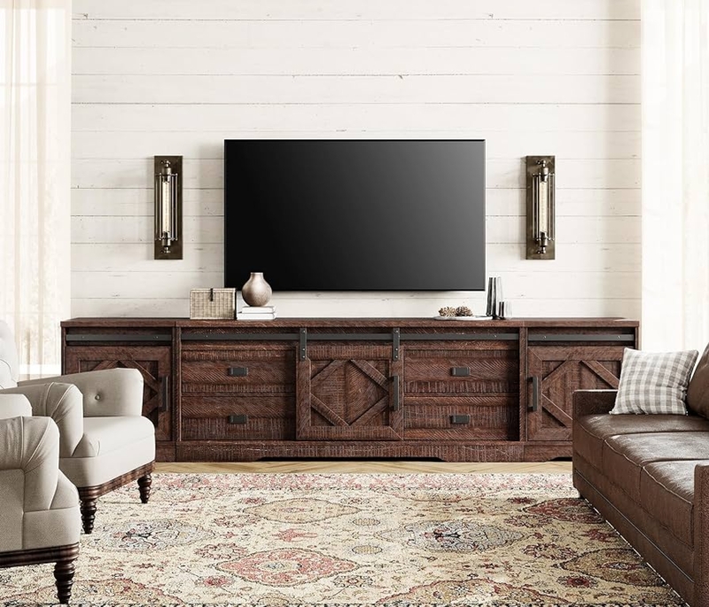Entertainment Center with Sliding Barn Doors, Modern Farmhouse TV Stand.