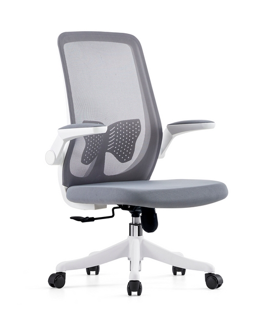 Ergonomic Office Chair White Frame with Grey Mesh and Flip-Up Arms