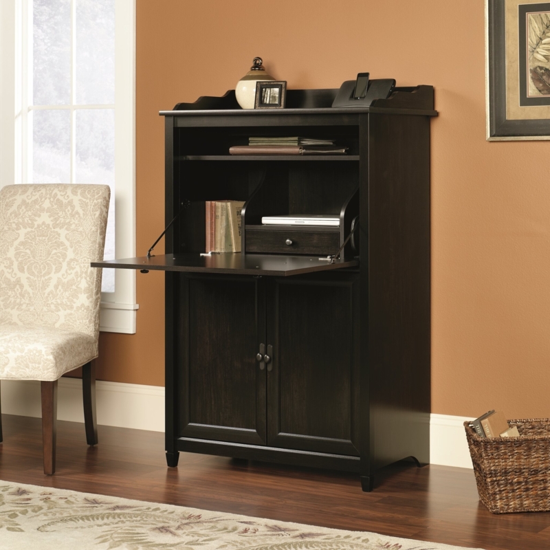 Espresso Black Armoire Desk with Drop-Down Surface and Storage