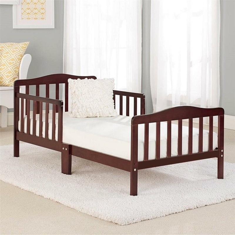 Espresso Brown Toddler Bed with Safety Guardrails and Vertical Slats