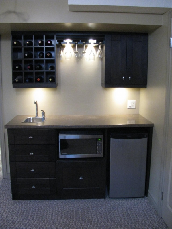 Espresso Home Wet Bar with Built-In Wine Grid