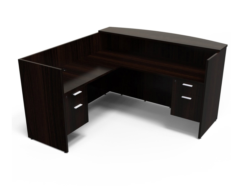 Espresso L-Shaped Reception Desk with Curved Transaction Top