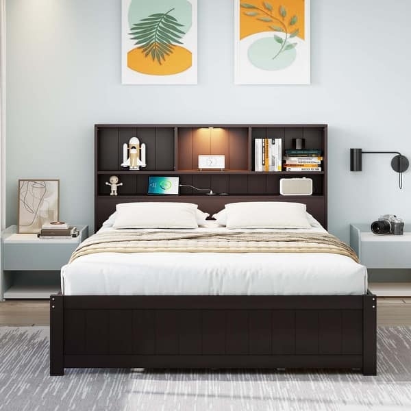 Espresso Platform Bed with Integrated Downlight & Charging Station